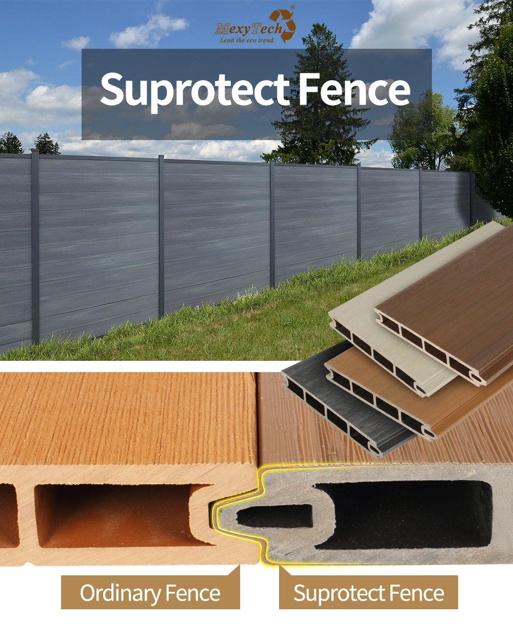 Hot Anti-Termite, Waterproof, Heat-Resistant Aluminium WPC Fences Panel Wood Plastic Composite Garden Outdoor Fence